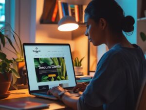  “Tela de computador mostrando como investir com pouco dinheiro, site do Tesouro Direto”