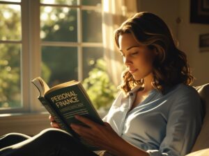 "Pessoa lendo livro de educação financeira"
