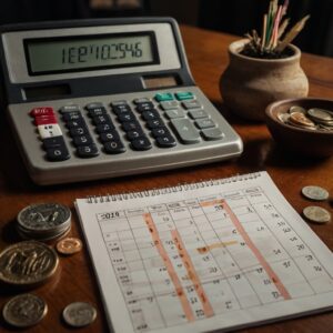 Representação visual de metas financeiras alcançáveis com um calendário e dinheiro