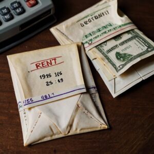 Envelope com diferentes categorias de gastos pessoais