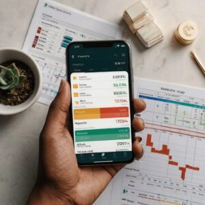 Tela de celular aberta em um app de controle financeiro mostrando categorias de gastos.