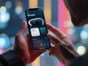 Mãos segurando celular com tela do aplicativo do Serasa aberta, mostrando opções de negociação