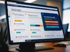 ela de computador com plataforma do Tesouro Direto aberta e passo a passo destacado