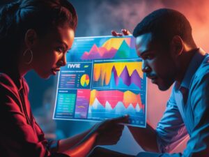 “Pessoas analisando gráfico de portfólio diversificado, como investir com pouco dinheiro"